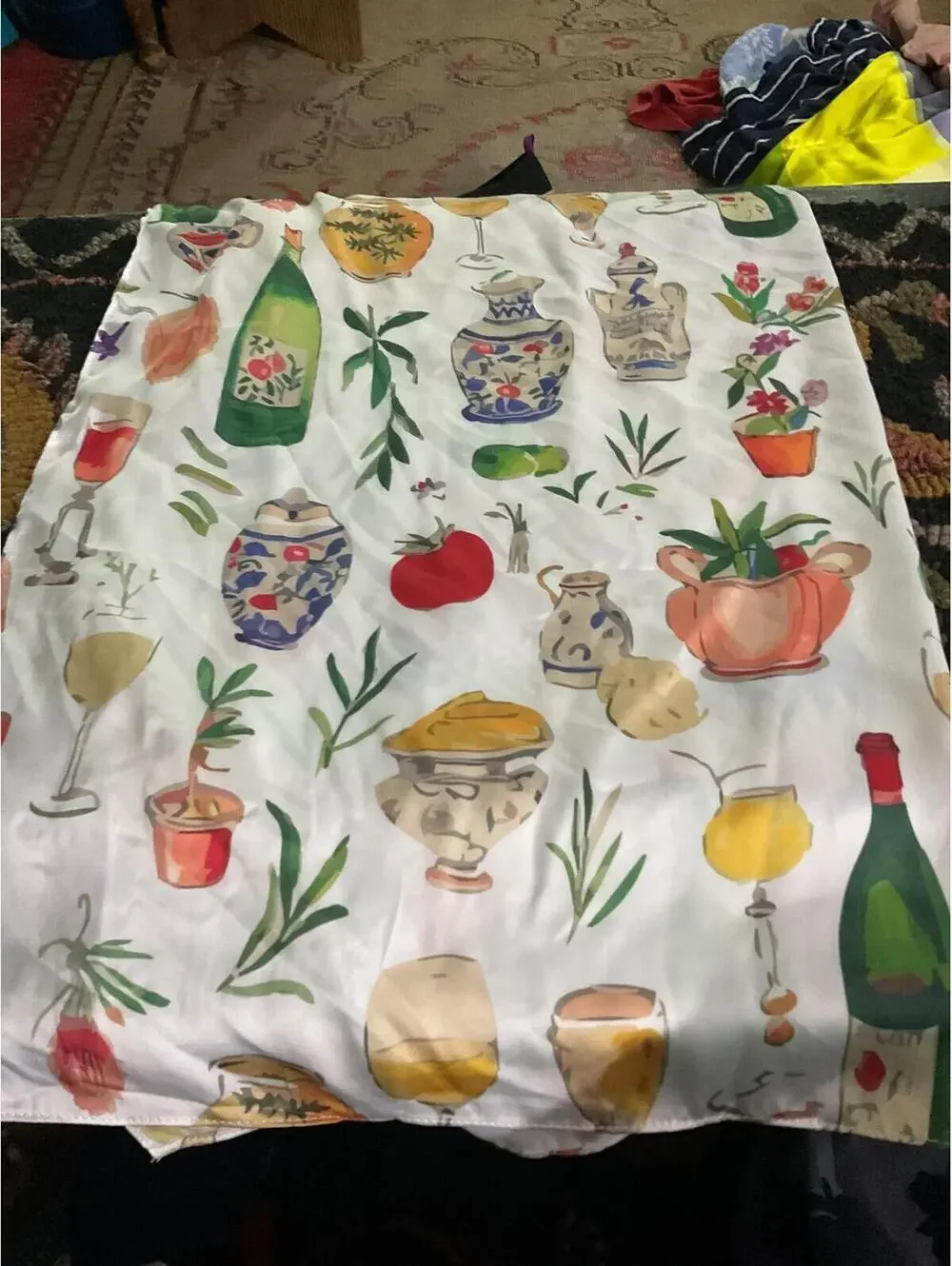 Colorful Vase, Wine Bottle, Vegtable Plant Print Scarf